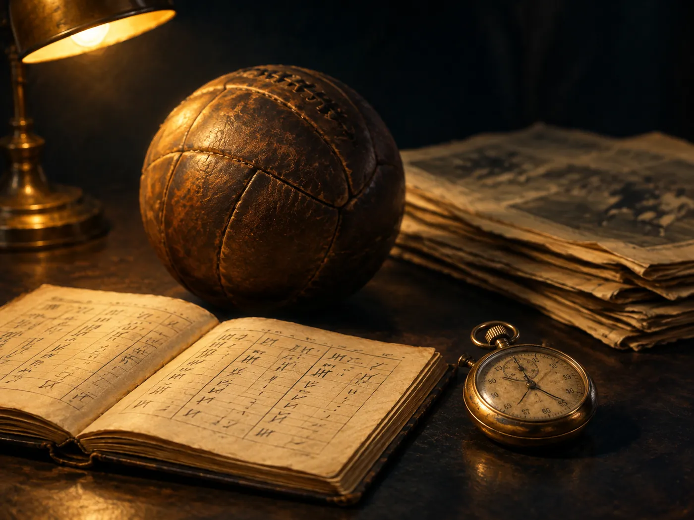 Vintage scorebook, pencil and old ticket arranged as a still life