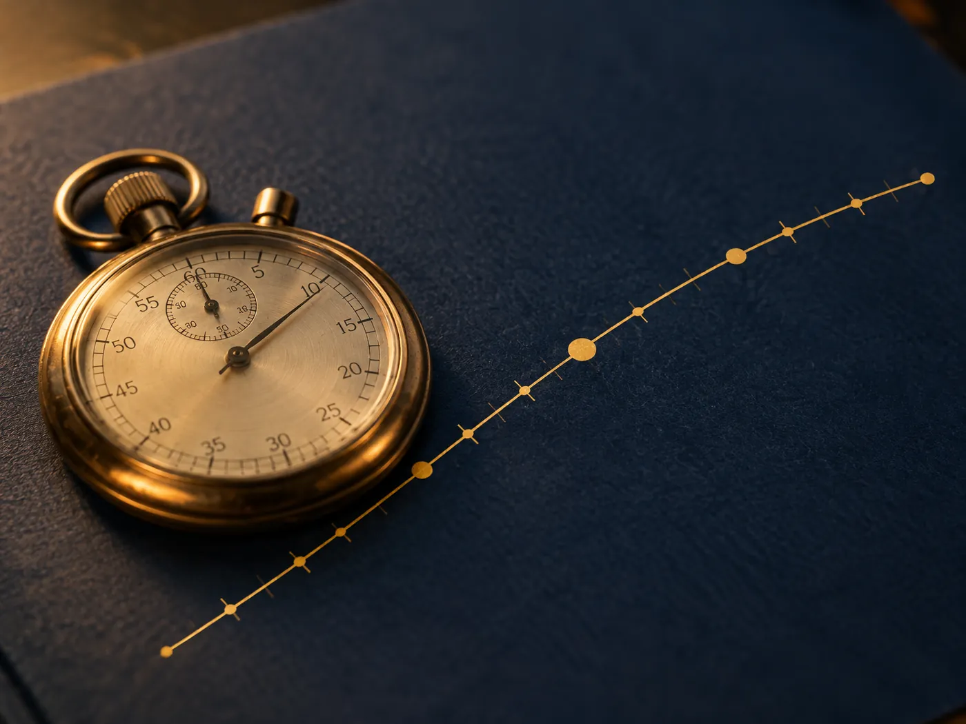 A stopwatch beside a glowing match timeline